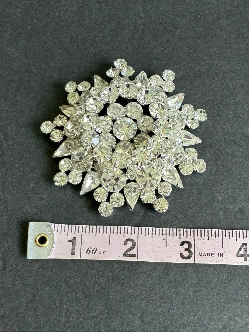 Vintage XL Rhinestone Brooch HUGE Rhinestone Pin 50s 60s Designer Pink Sunburst